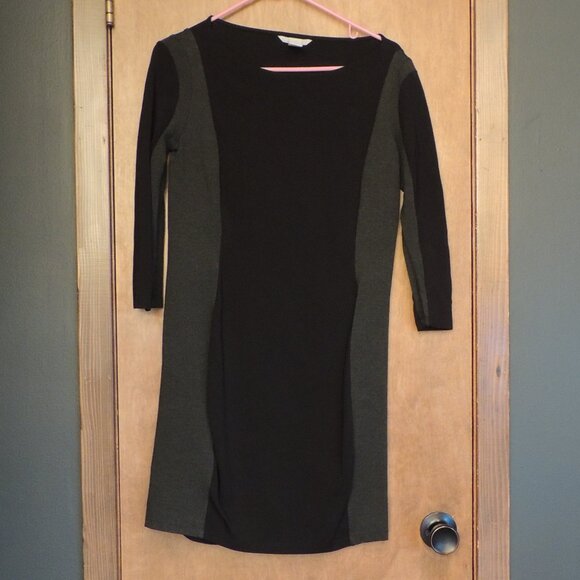 H&M Black & Gray Colorblock Bodycon Dress Size Medium 3/4 Sleeve - Picture 1 of 6